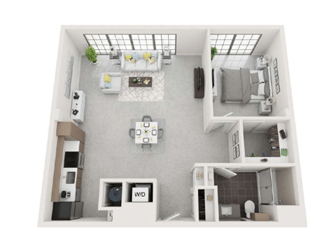 Floor plan for 1 bed, 1 bath, 575 sqft